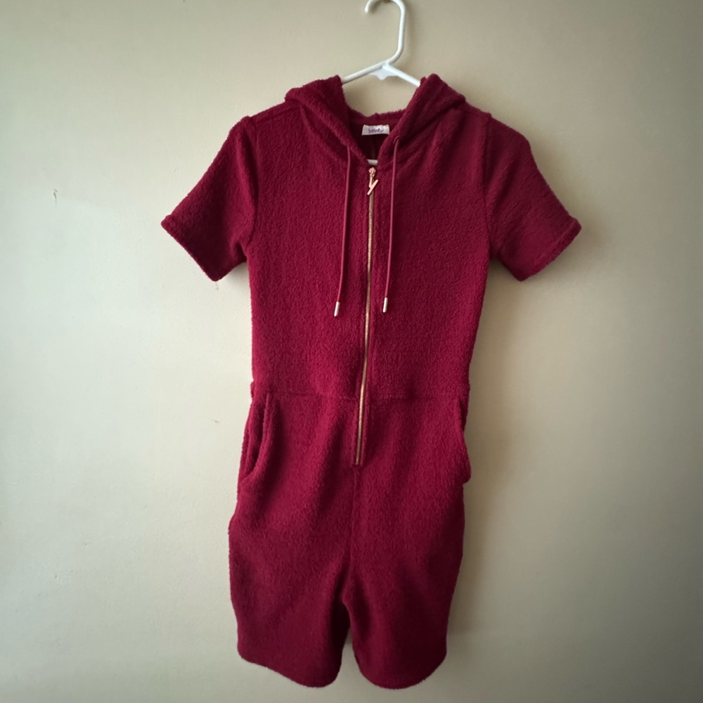 Fabletics Yitty Red Hooded Short Sleeve Romper - size S